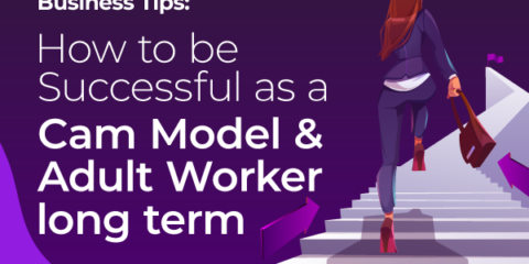 Cover image displays a woman with ginger hair climbing the stairs to show the success as a cam model and adult worker.