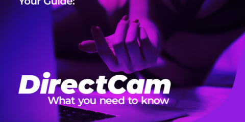 AdultWork cams guide graphic with a model using a laptop