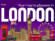 Your map to pleasure in London, with Big Ben, Tower Bridge, a red bus and a black cab