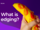 Hand holding a banana covered in lipstick kisses beside the words what is edging?